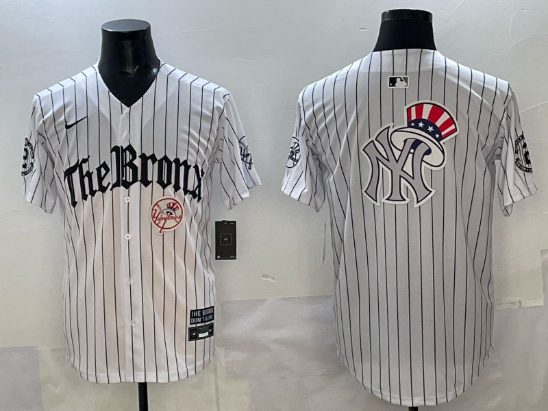 Men 2025 New York Yankees Blank White Stripe Five generations Joint Name Nike MLB Jersey style 014
